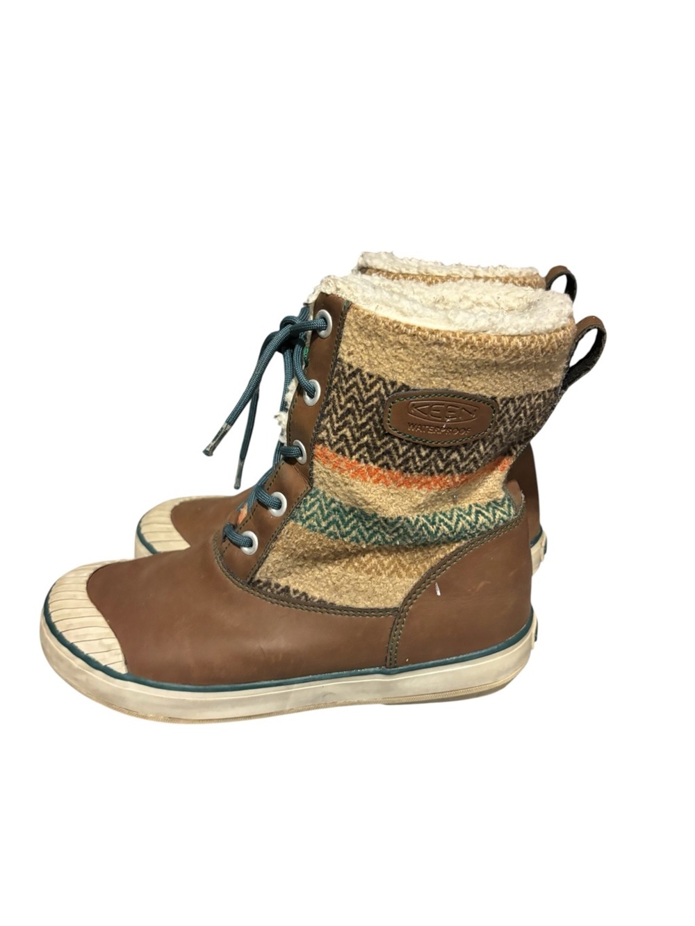 Keen Tan Striped Sherpa Lined Winter Boots Womens 8.5